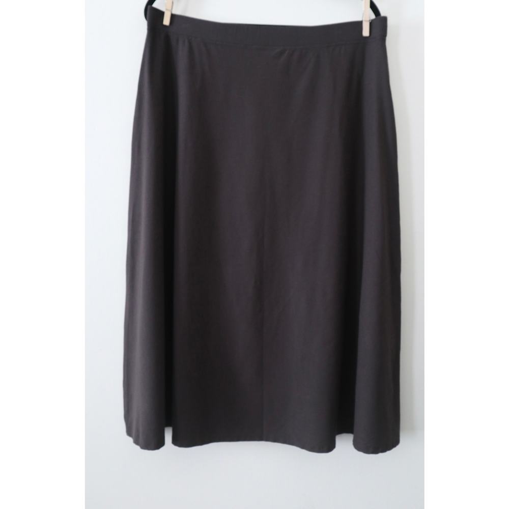Eileen Fisher Size L Brown Washable Crepe A Line Skirt Knee Length Elastic Waist - Picture 3 of 11